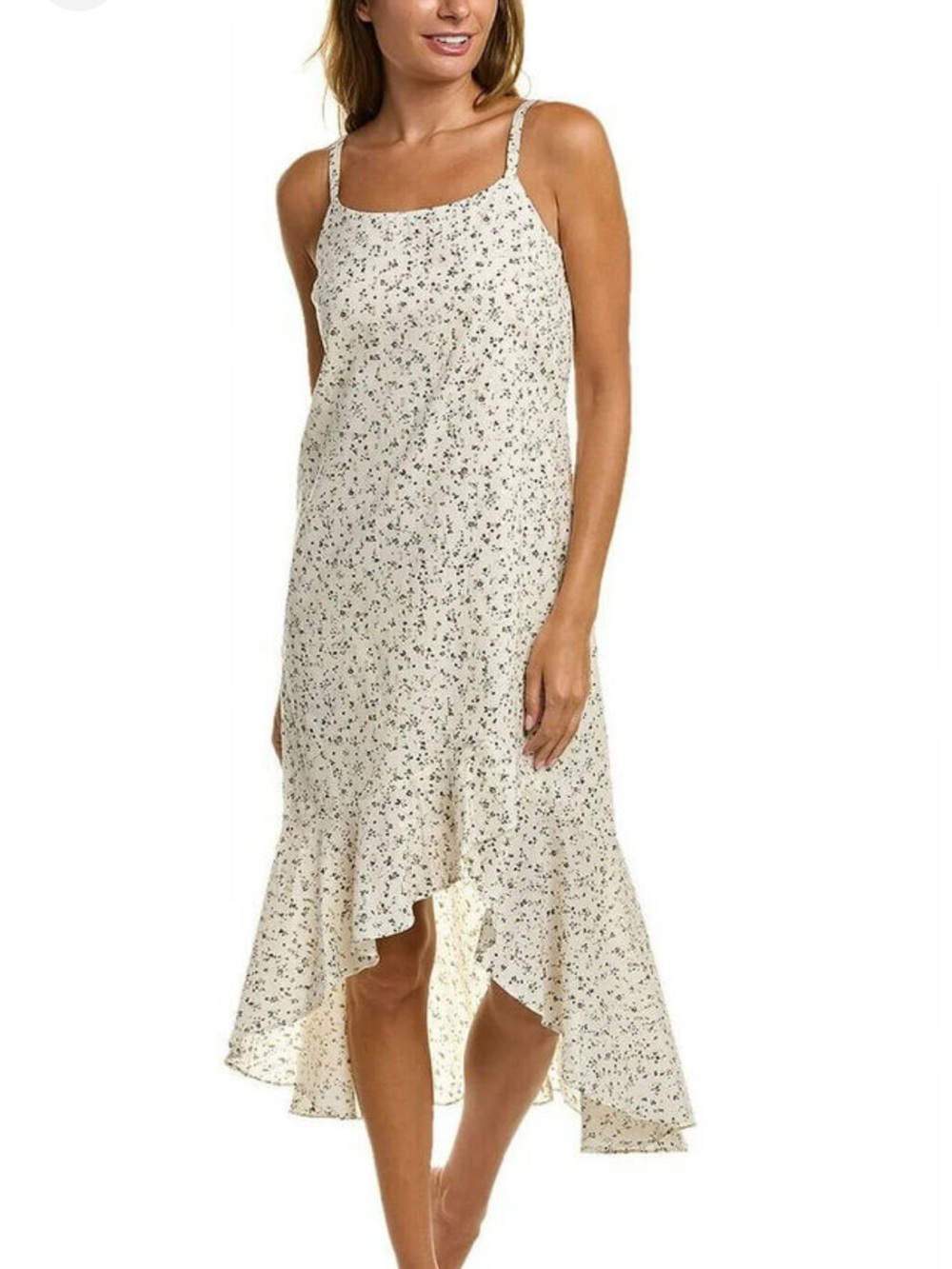 Large Vince Camuto Birch Island Oasis Beige Asymmetrical Ruffled High Low Dress